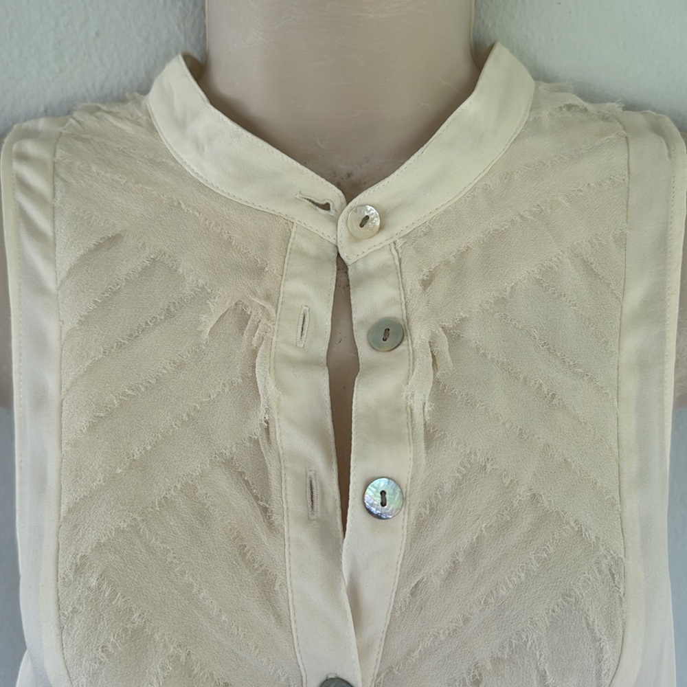 Haute Hippie cream white silk sleeveless mesh half button blouse size small - Picture 5 of 11